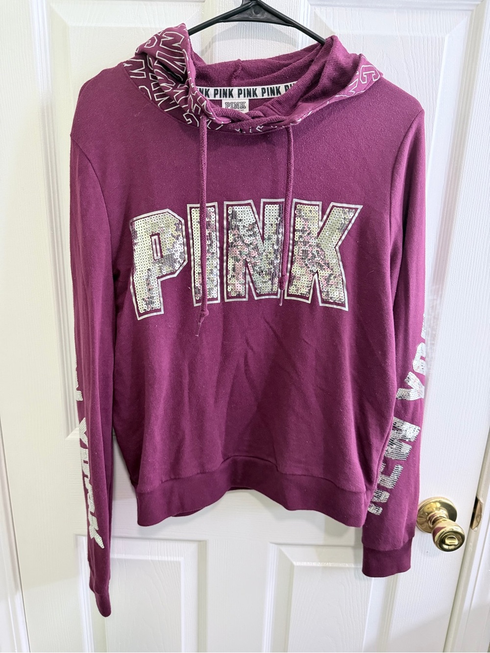 PINK Victoria's Secret Plum Sequin Logo Hoodie